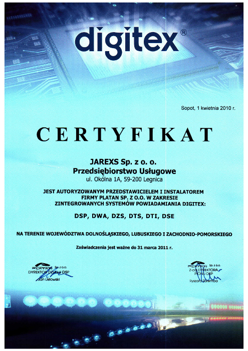 Certyfikat DIGITEX dla Jarexs
