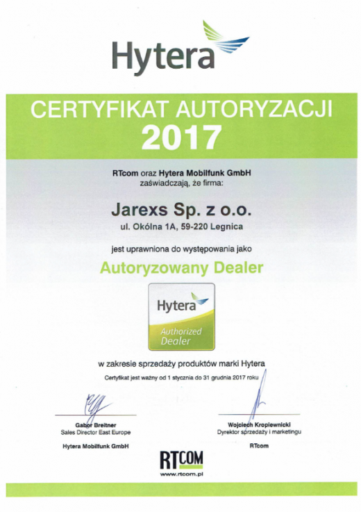 Certyfikat Autoryzacji - Hytera