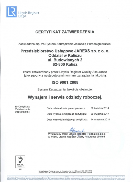 Certyfikat Zatwierdzenia ISO:2008