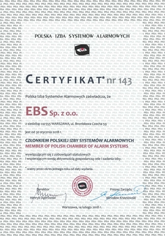 Certyfikat PISA dla EBS