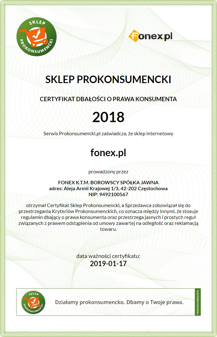 Certyfikat Dbałości o Prawa Konsumenta 2018, Fonex